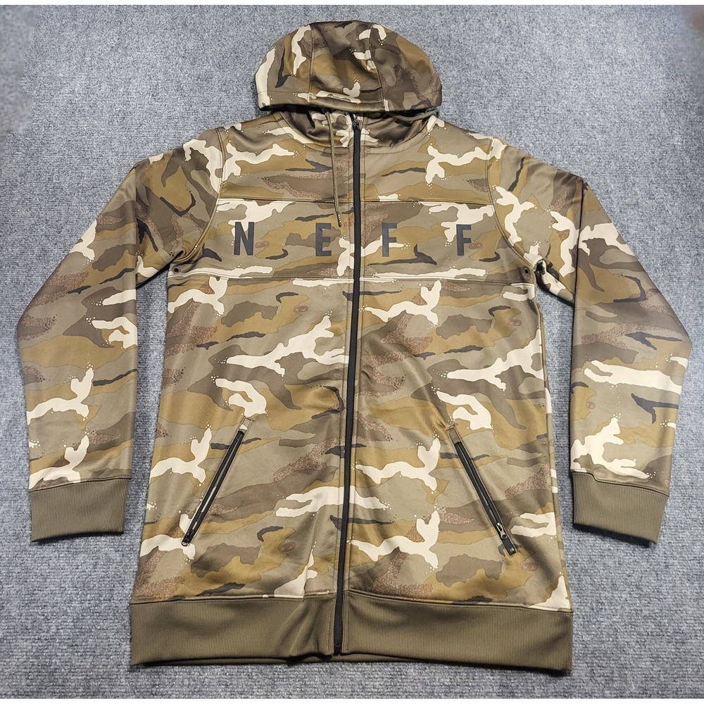 Neff Jacket Men's Size Large Green Camo Flint Shredder Hooded Snowboard Ski
